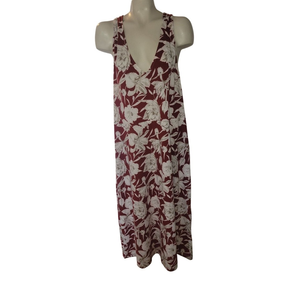 Suzanne Betro Womens 2X Burgundy White Floral V-Neck Sleeveless Maxi Dress beach
